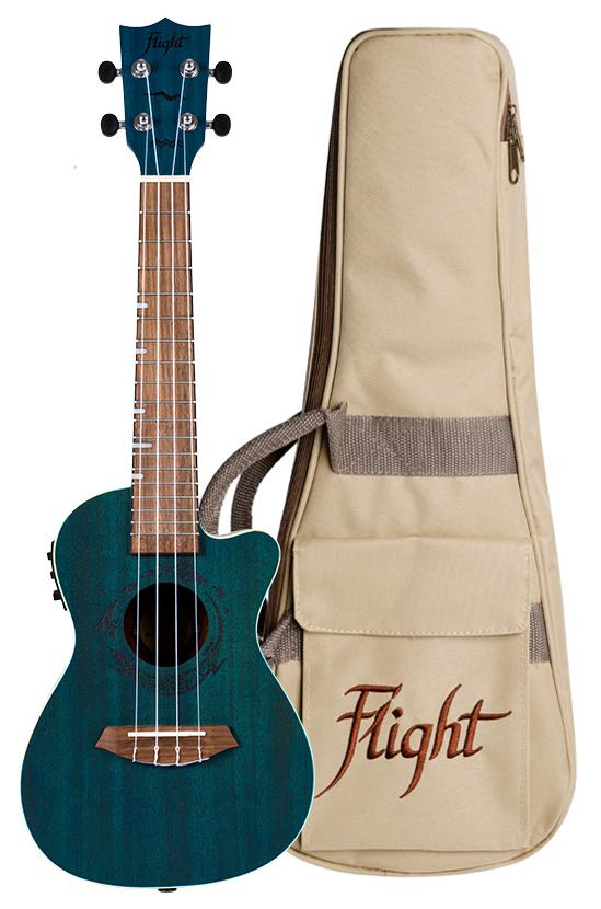 Flight DUC380 CEQ Topaz - Elektro-akustyczne ukulele koncertowe z pokrowcem