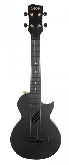Cascha HH-2258 Carbon Fibre Ukulele Set Black - Czarne koncertowe ukulele z fiber-carbonu w futerale, paskiem i kostkami