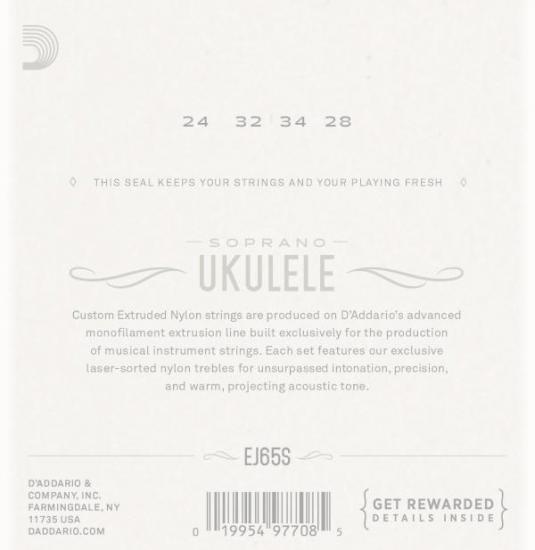 DAddario EJ65S Pro-Arte - komplet przezroczystych strun do ukulele sopranowego