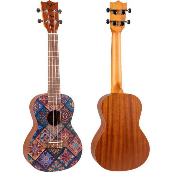 Flight AUC33 FUSION - Ukulele koncertowe w pokrowcu z pięknym ornamentem na topie