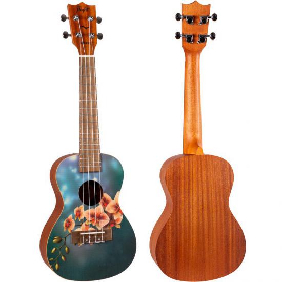 Flight AUC33EQ ORCHID - Ukulele elektro-akustyczne koncertowe w pokrowcu z pięknym ornamentem na topie z kablem 3m
