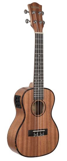 Cascha HH-2035E Premium Mahogany Concert Ukulele Set - Ukulele koncertowe elektro-akustyczne w ocieplanym pokrowcu oraz kostkami