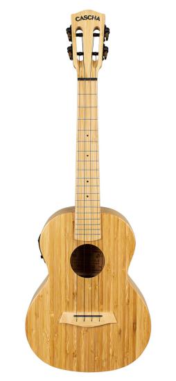 Cascha HH-2314E Tenor Ukulele Bamboo Natural EQ Set - Elektro-akustyczne ukulele tenorowe z litego bambusa w ocieplanym pokrowcu oraz kostkami
