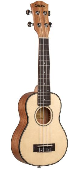 Cascha HH-2148 Solid Top Sopran Ukulele Set - Ukulele sopranowe z litym świerkowym topem w ocieplanym firmowym pokrowcu i kostkami do gry
