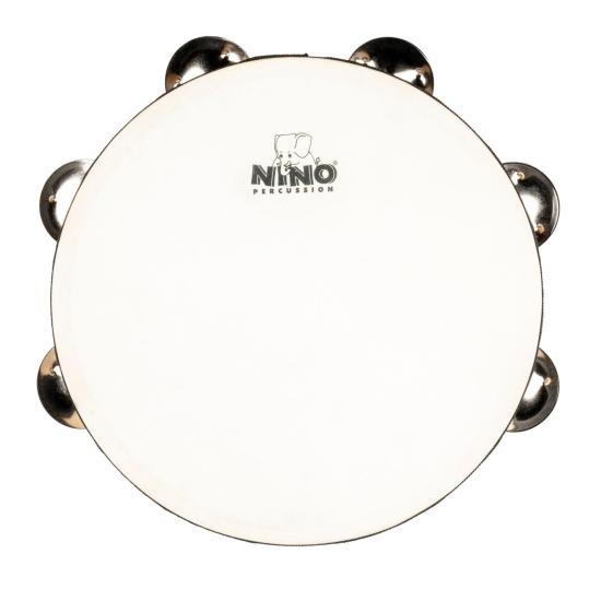 NINO Percussion NINO944 Single Row Headed Wood Tambourine - Drewniany jednorzędowy tamburyn z naciągiem - 8” naturalny