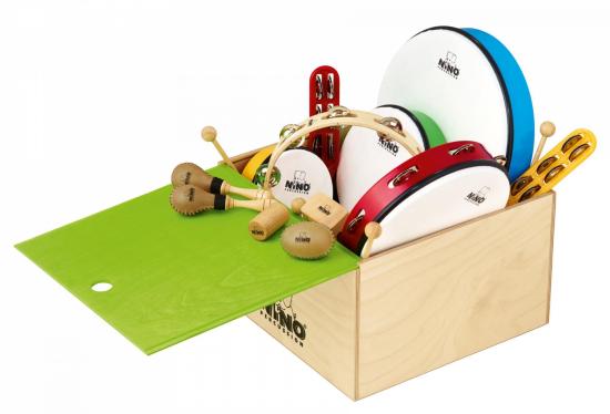 NINO Percussion NINOSET012-WB - Zestaw instrumentów perkusyjnych dla dzieci 12 szt w drewnianym pudełku
