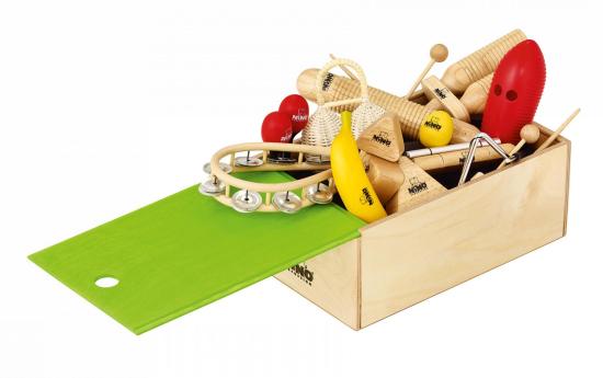 NINO Percussion NINOSET515-WB - Zestaw instrumentów perkusyjnych dla dzieci 15 szt w drewnianym pudełku