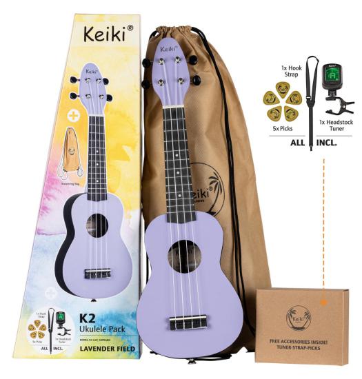 Ortega Keiki K2-LAF - Lavender Field Ukulele sopranowe w pokrowcu i z zestawem akcesoriów