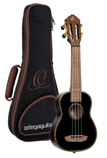 Ortega RUOX-SO Onyx Series Sopran Ukulele - Czarne ukulele sopranowe w wykończeniu na wysoki połysk + Gig Bag