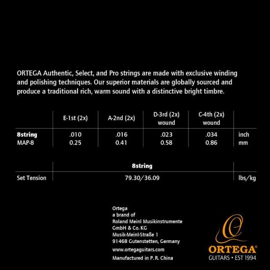 ORTEGA MAP-8 Mandolin Custom Made Strings Pro - Struny do mandoliny powlekane Steel Core/Phosphor Bronze