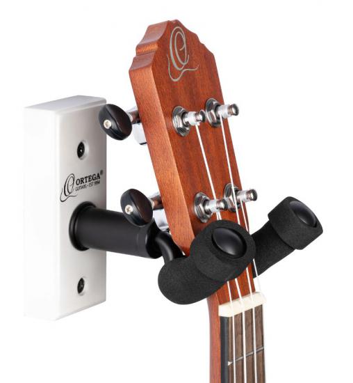 Ortega OUH-1WH - Wieszak na ścianę do ukulele typu HAK w kolorze białym.