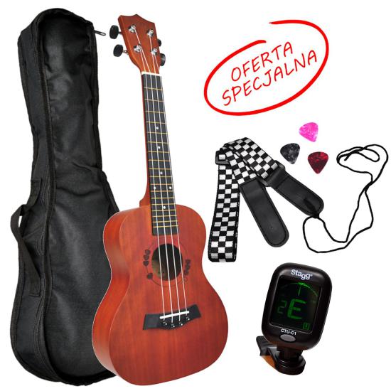 TrackMan U23-HEART - Brązowe naturalne ukulele koncertowe w pokrowcu