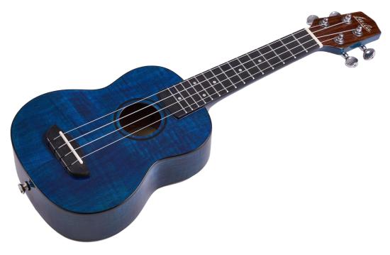 LAILA UDW-2113-FO (HG BLUE) seria Design WOODART - Niebieskie ukulele sopranowe z drewna flamed okume w komplecie z pokrowcem