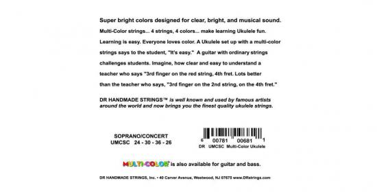 DR MULTI-COLOR - UMCSC - zestaw kolorowych strun do ukulele, Sopran & Concert, High-G