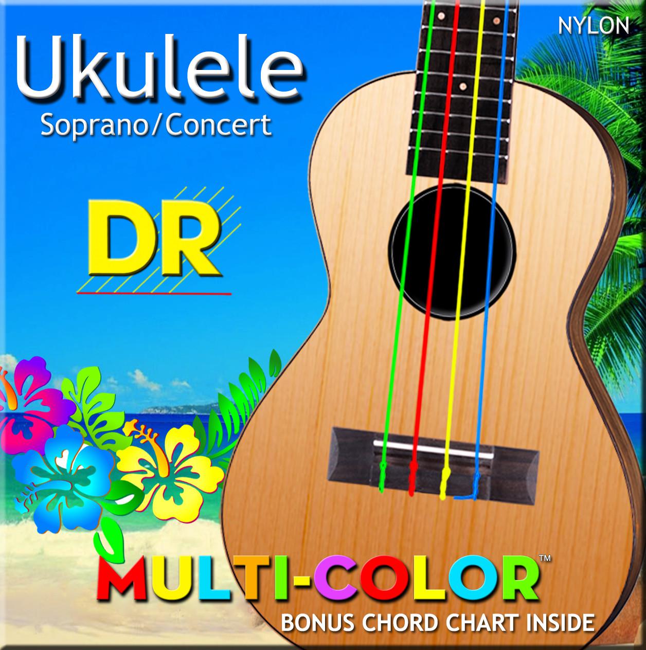 DR MULTI-COLOR - UMCSC - zestaw kolorowych strun do ukulele, Sopran & Concert, High-G